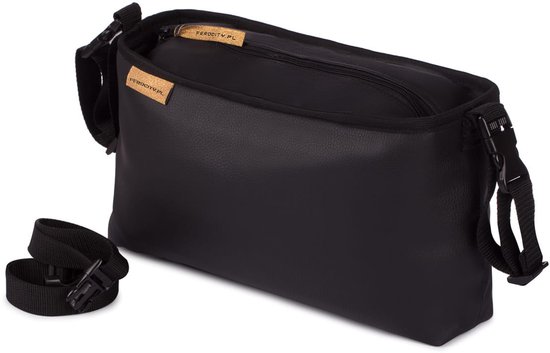 FEROCITY - Buggy kinderwagen organizer Universele tas Kinderwagenhaak - Leer - Gewatteerd - Zwart