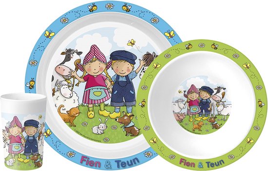 Fien en Teun kinderservies set 3-delig - bord, schaaltje en beker - Bambolino Toys van Bambolino Toys