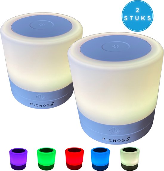 Fienosa RGB lampje - 2 stuks - Multi Colour USB LED - Draadloos - Kampeerlamp - Kerstcadeau - Camping Lamp - Bedlamp - Touch Bediening - USB Oplaadbaar - Dimbaar - Terraslamp - Tuinlamp - Energiezuinig van Fienosa