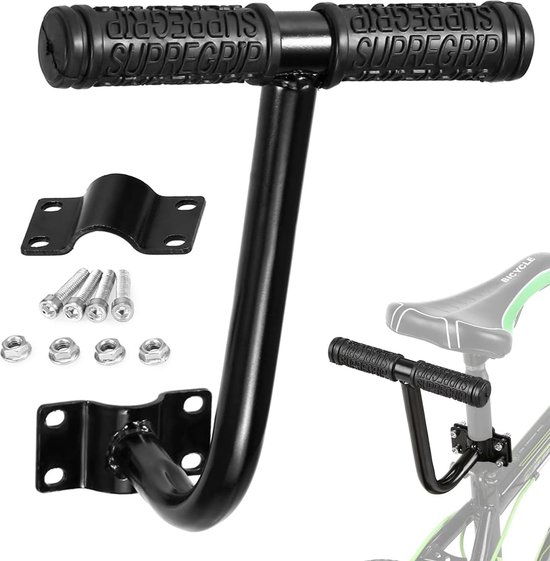Fietsachterbank, armleuning, Zwart, fiets, achterbank, accessoires, fiets, achterbankgreep, antislip, kinderbeveiliging, fietsondersteuning (kinderhandvat) van Hewolf