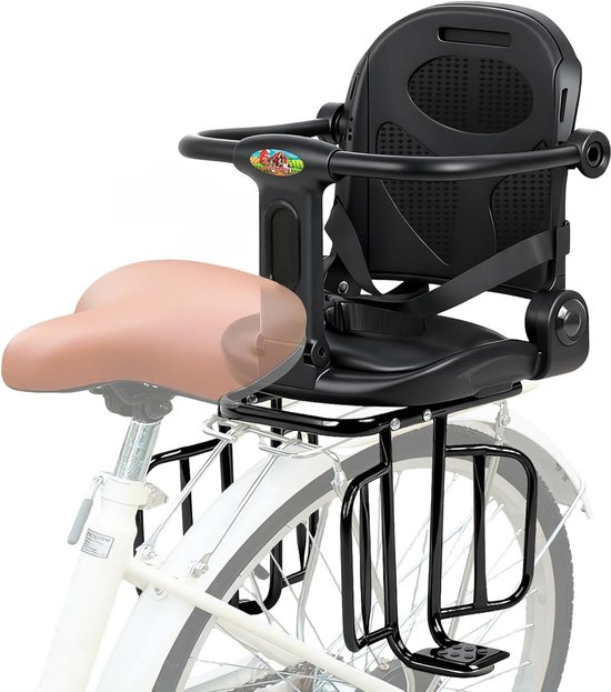 Fietsstoeltje Achter - Kinderzitje Fiets - Voorzitje voor Volwassen Fiets - Met Voetsteunen - Veiligheidsbeugel - Snelle Montage - Zwart