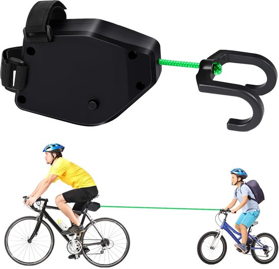 Fietstouw voor Kinderen - Fiets Sleepkabel voor Kinderen 2,5 m - Kinderfiets Sleeptouw van Nylon tot 90 kg - Tractietouw en Fiets Trekkabel met 2 Bevestigingsriemen - Sleeptouw voor Fiets, MTB en E-bike - Zwart