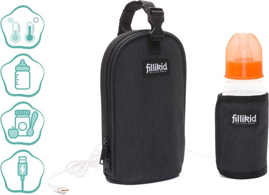 Fillikid Flesverwarmer - Flesverwarmer voor onderweg incl USB - Babyvoeding Verwarmer - Voor thuis en onderweg - Zwart van Fillikid