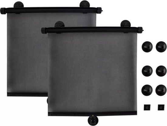 Finnacle - Zonnewering voor in de auto - Zwart - Kunststof - Rolgordijn - 40CM breed - Met zuignappen - 2 stuks van Finnacle