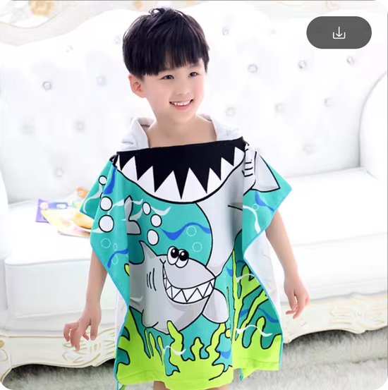 Fiory Kinderbadhanddoek Met Capuchon | Strand handdoek Kinderen| Badcape | Badjas-Poncho| 60x90 cm | Shark van Merkloos