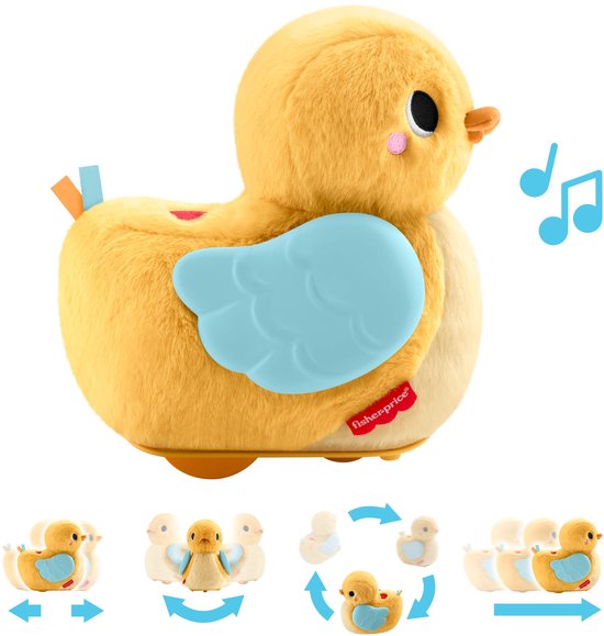 Fisher-Price 4-in-1 Knuffel en Kruip Eend - op de buik spelen met muziek en kruipactiviteit en pluchen knuffel van Fisher Price