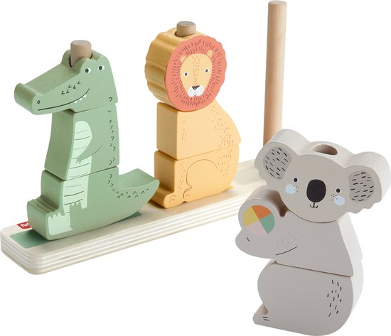 Fisher-Price Houten dieren stapelen en sorteren, speelgoed voor baby's en peuters, 10 onderdelen van Fisher-Price