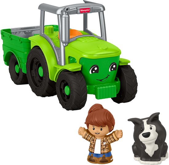 Fisher-Price Little People Tractor - Muzikaal Duwvoertuig met Aanhanger en 2 Figuren van Merkloos