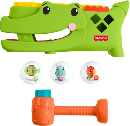 Fisher-Price Zit en Tik Rolligator - Babyspeelgoed met tikactiviteit en kruipend spelen - 3 ballen en hamer
