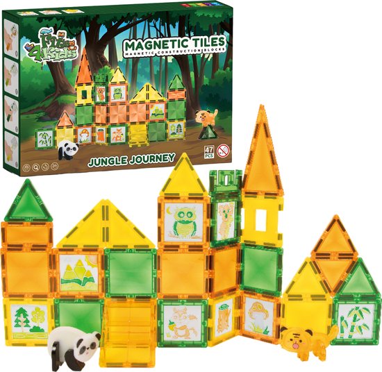 Fits4Kids® Magnetic Tiles - Magnetische Bouwtegels - STEM Speelgoed voor Creatief Bouwen - Magna Bouwstenen - Jungle Journey van Fits4Kids