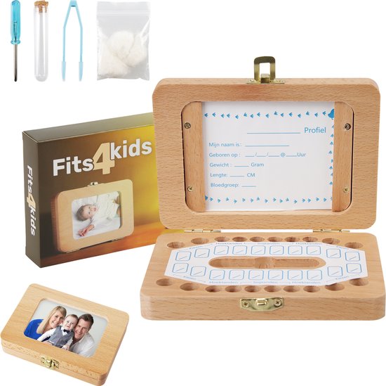 Fits4Kids® Tandendoosje met Fotolijst – Bewaardoos Melktanden – Unisex – Kraamcadeau - Hout van Fits4Kids