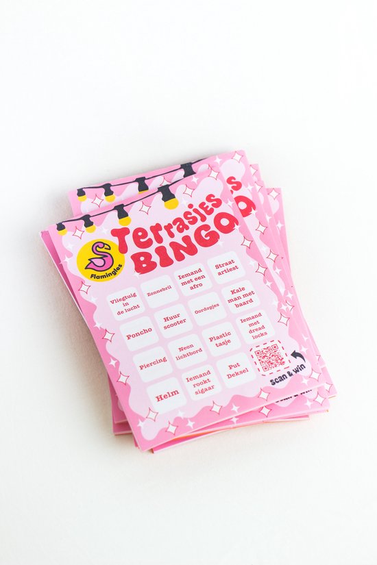 Flamingles Terrasjes Bingo – Spelletje voor Volwassenen – Grappig Kaartspel – Zomeractiviteit – Cadeau voor Vrienden / Vakantie / Borrel van Merkloos