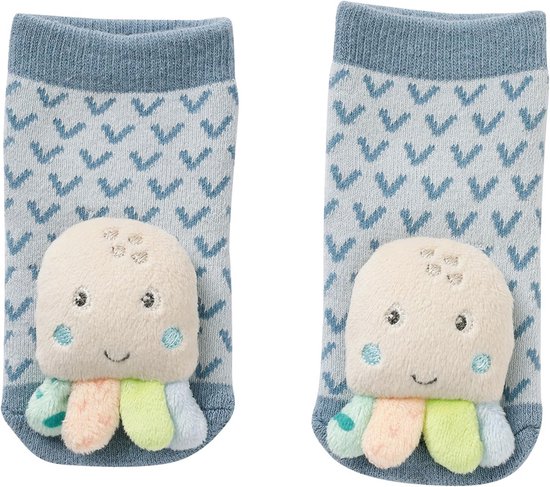Flauschige Rasselsocken mit Oktopusdesign für Babys - Motoriek en Zintuigen Stimuleren - Geschikt voor 0-12 maanden - Maat: 12 cm van Merkloos