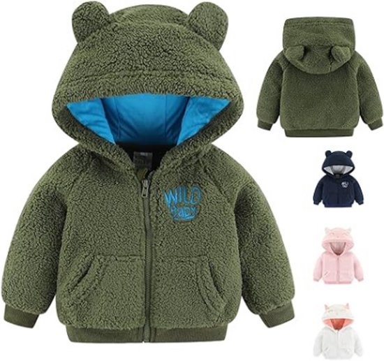 Fleece Baby Berenjas Met Capuchon En Rits - Warme Winterjas Voor Pasgeboren Meisjes En Jongens - Schattige Buitenkleding van Merkloos