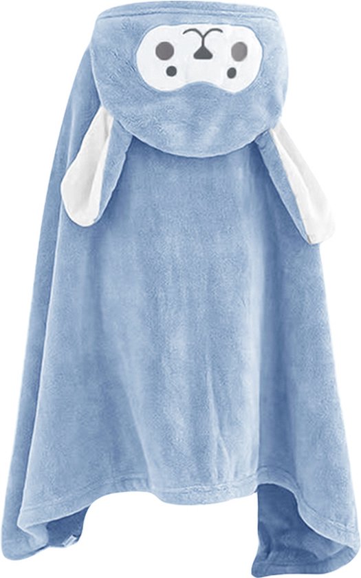 Fleece Badcape met Capuchon - 70x140cm - Blauw - Zacht Fleece - Lammetje - Dier - Baby - Kind - Jongen - Meisje van Merkloos