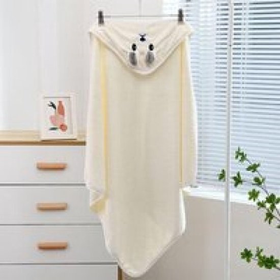 Fleece Badcape met Capuchon - 80x80 cm - Creme - Dier - Beer - Baby - Kraamcadeau - Babycape