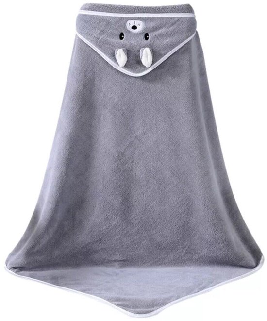 Fleece Badcape met Capuchon - 80x80 cm - Grijs - Dier - Kat - Baby - Kraamcadeau - Babycape