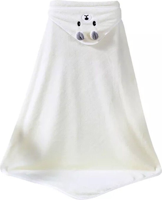 Fleece Badcape met Capuchon - 80x80 cm - Wit - Dier - Beer - Baby - Kraamcadeau - Babycape