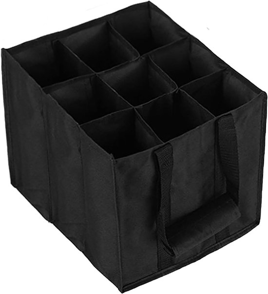 Fleece Flessentas met 6 Compartimenten voor Wijnopslag, Handige Tote Bag voor Flessen, Zwart, Ideaal voor Picknicks en Feestjes, 27 x 27 x 27 cm
