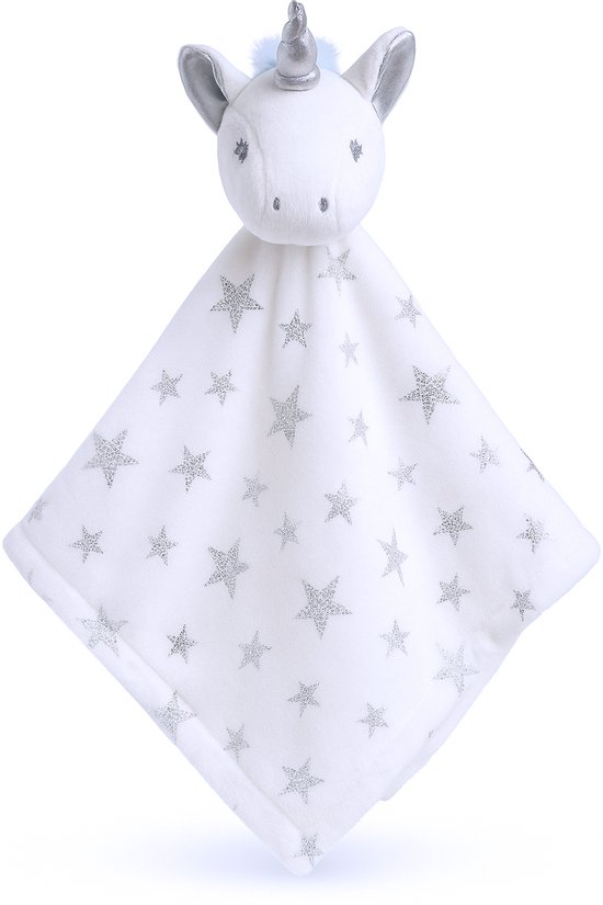 Fleece Knuffeldoek - Eenhoorn - Unicorn - 30 X 30 Cm - Silver Stars - Wit van Merkloos