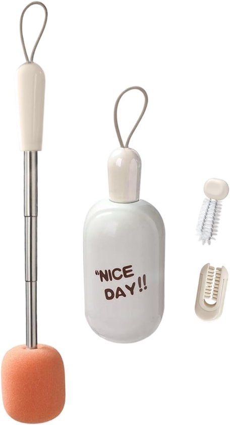 Fles Borstel - Schoonmaak Tool - Flessen Reinigen - Uitschuifbare Handgreep - Compact Ontwerp - Wit