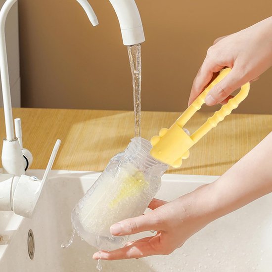 Fles Borstel Set - Speen Reiniger - Baby Spullen Schoon - Duurzaam Siliconen PP - 163 cm Lengte - Geel