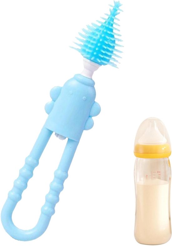 Fles Borstel - Speenreiniger - Baby Spullen Reinigen - Lange Steel - 16 cm - Blauw