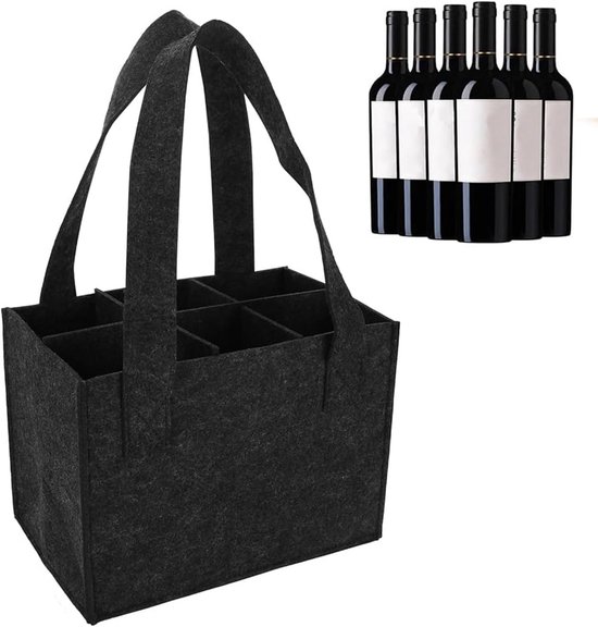 Fles Carrier Compartiment voor Wijn en Bier - Dikke Flessendrager en Boodschappentas - Donkergrijs - 6 Flessen Organizer