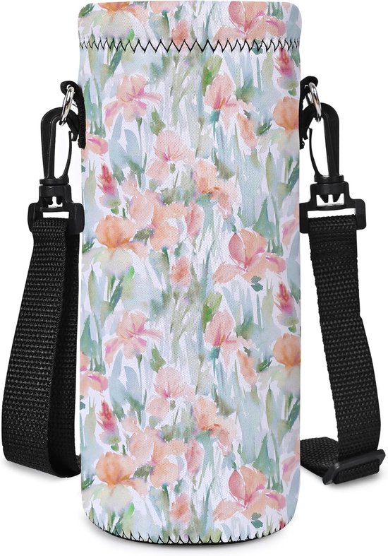 Fles Draagtas - Flessenhouder Koeler - Sporten Wandelen Fietsen - Neopreen Isolatie Bescherming - 750 ml Capaciteit - Aquarel Bloemen