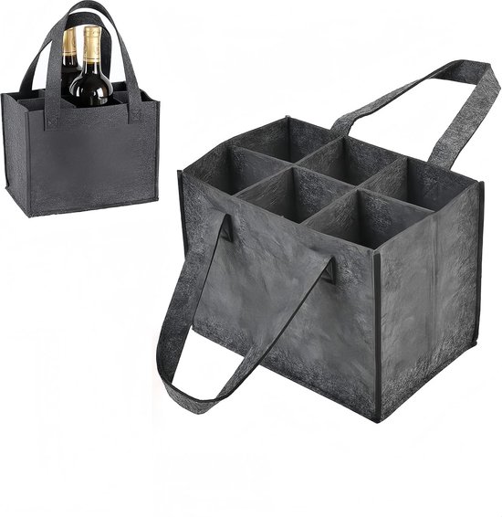 Fles Drager - Felt Tas - Fles Vervoer - Met Verwijderbare Dividers - 6 Flessen - Grijs