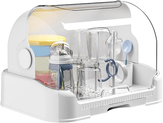 Fles Drogen Bak - Fles Opbergbox - Baby Flesjes - Verwijderbaar Waterbakje - 31.5 cm - Wit