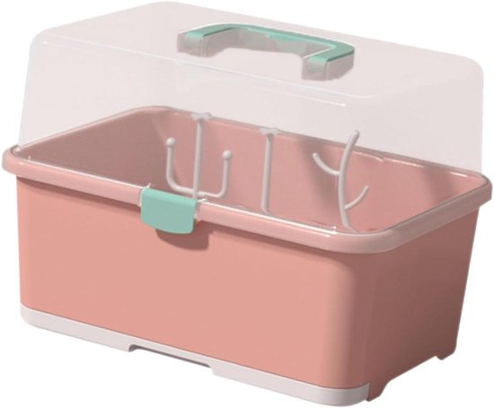 Fles Drogen Rek - Baby Fles Houder - Baby Spullen Opbergen - Stofvrij en Hygiënisch - 29x23x9 cm - Roze