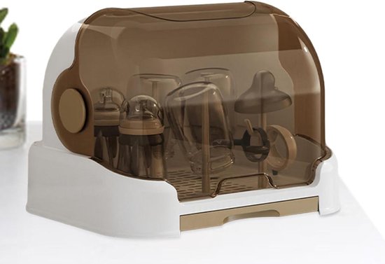 Fles Droogrek - Flessenhouder Organizer - Babyflessen Drogen - Verwijderbare Lekbak - 26.5 cm Hoog - Bruin