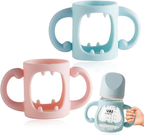 Fles Handvatten - Baby Fles Houder - Veilig Voeden - Ergonomisch Ontwerp - 2 Stuks - Roze Blauw