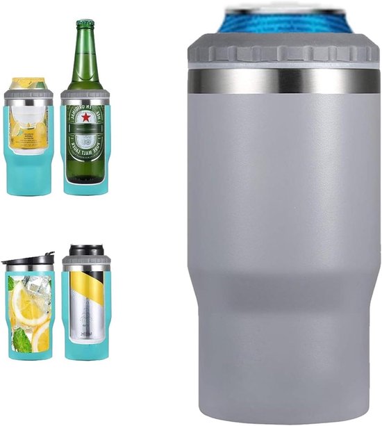 Fles Isolator - Blikhouder Koeler - Drinken Koel Houden - Dubbele Isolatie - 14 oz - Grijs