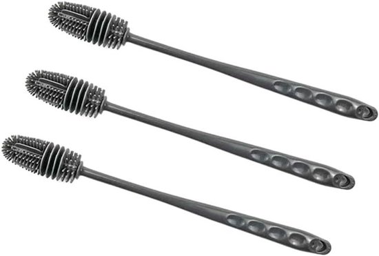 Fles Rager - Schoonmaak Borstel - Flessen Reinigen - Zachte Siliconen Borstels - 33 cm - Grijs