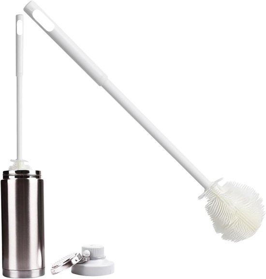 Fles Schrobborstel - Flesreiniger Lange Handgreep - Diepe Fles Reiniging - Buigbare Borstelkop - 35 cm Lengte - Wit