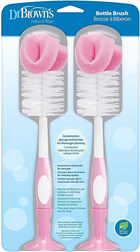 Flesborstels Baby - Fles Reiniger - Flessen Schoonmaken - Gecombineerde Borstel - 2 Stuks - Roze