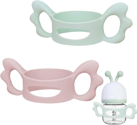 Flesgreep Set - Babyfles Handvat - Baby Voeden - Zachte Siliconen - 2 Stuks - Roze Groen