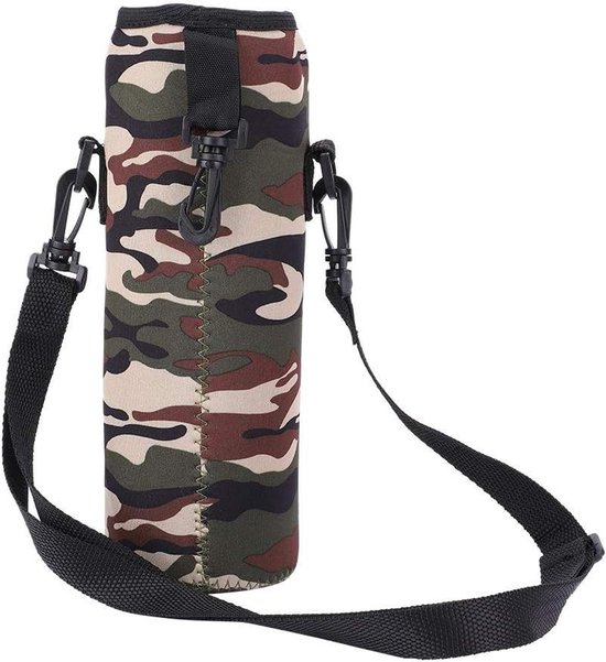 Fleshoes met riem - Isolerende hoes - Outdoor drinken - Houdt temperatuur vast - 1 liter - Zwart