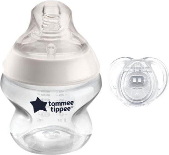 Flesje van 150 ml en fopspeen 0-2 maanden 150 ml babyfles en speenpakket|150 ml bottle and pacifier 0-2 months 150 ml bottle and pacifier pack|Biberon 150 ml et tétine 0-2 mois Pack biberon et tétine de 150 ml van Merkloos