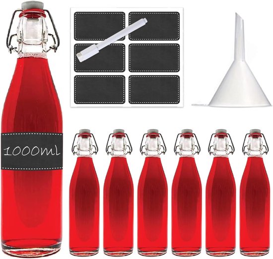 Flessen 1000 ml Herbruikbare Flip Top Stop-luchtdichte Rubber Afdichting voor het zelf brouwen van Gin olie azijn bier Cider Soda wodka en Water (6 x 1000 ml)