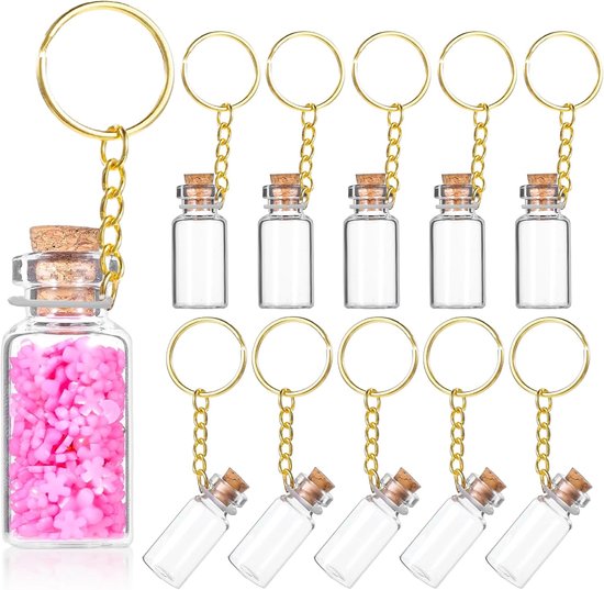 Flessen, 3 ml, wensglazen, sleutelhanger met kurkdeksel, kleine potjes, toverdrankje, fles, miniatuur-ambassadeflessen voor doe-het-zelf handwerk, rugzak, tas, bruiloft