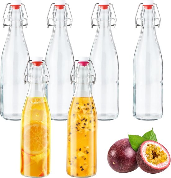 Flessen 500 ml met beugelsluiting, glazen flessen om te vullen, voor likeurflessen, siroop, dranken, spijsoliën, gearomatiseerde azijn (6 stuks - 500 ml)