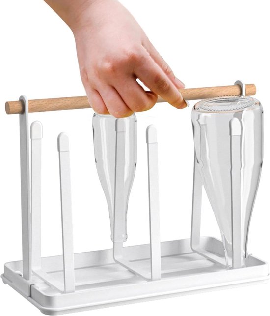 Flessen Afdruiprek - Bekerhouder - Flessen Drogen - Antislip Basis - 24 cm - Wit
