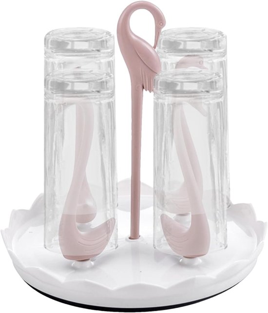 Flessen Afdruiprek - Flessendroger Baby - Babyflessen Drogen - 360 Graden Draaibaar - 25 cm Breed - Lichtroze