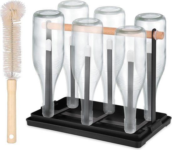 Flessen Droogrek - Mokhouder Zwart - Elegant Metalen Droogrek - 6 Flessen - Bekerborstel - SodaStream - Flessenhouder - Beker Flessen Droogrek van JINDAOLOGIE
