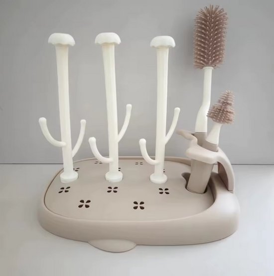 Flessen Droogrek - Opvouwbaar - Twee Borstels - Baby Flessenrek - Afdruiprek - Beige/Creme - Babyfles van Merkloos