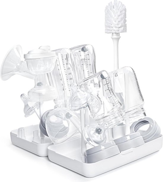 Flessen Droogrek voor Onderweg - Babyflessen Afdruiprek Grijszuigers BPA-vrij - Wit en Reizen Flessen Droogrek van Munchkin