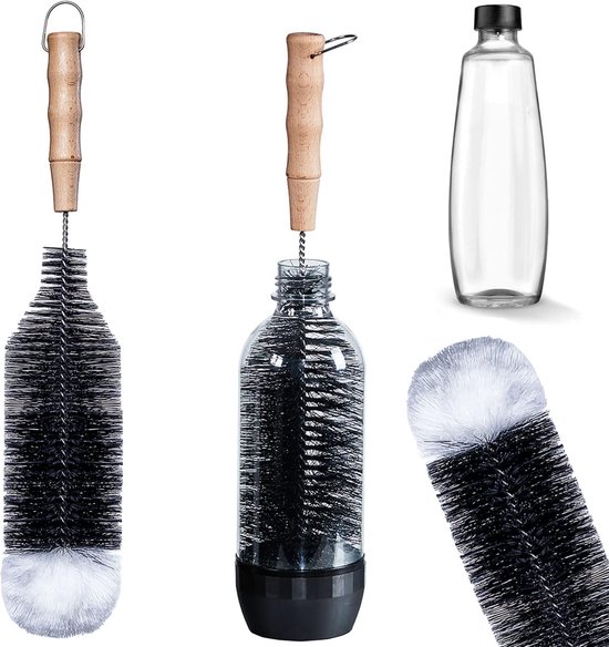 Flessenborstel 1 liter Compatibel met SodaStream Duo glazen fles, 1L PET-fles, 1L KST-fles, 1L Easy-fles, 1L Power-fles, voor alle 1L-flessen met kop en lange steel van Granny's World